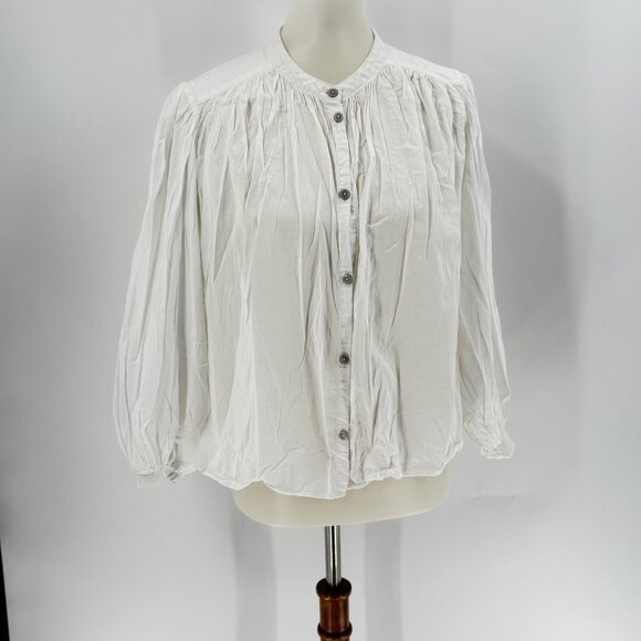 H&M Womens Pleated White Blouse Medium Button-Up Long-Sleeve - Picture 13 of 13